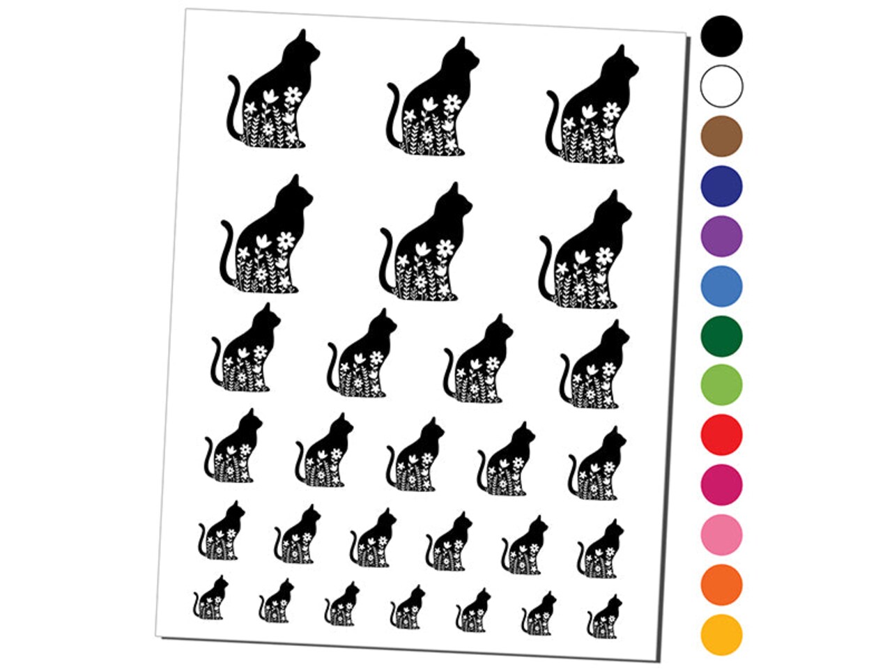 Floral Cat Temporary Tattoo Water Resistant Fake Body Art Set Collection